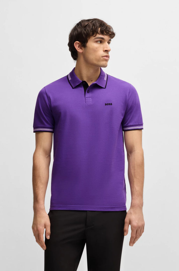 BOSS STRETCH-COTTON SLIM-FIT POLO SHIRT WITH BRANDING