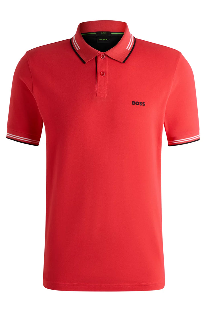 BOSS STRETCH-COTTON SLIM-FIT POLO SHIRT WITH BRANDING