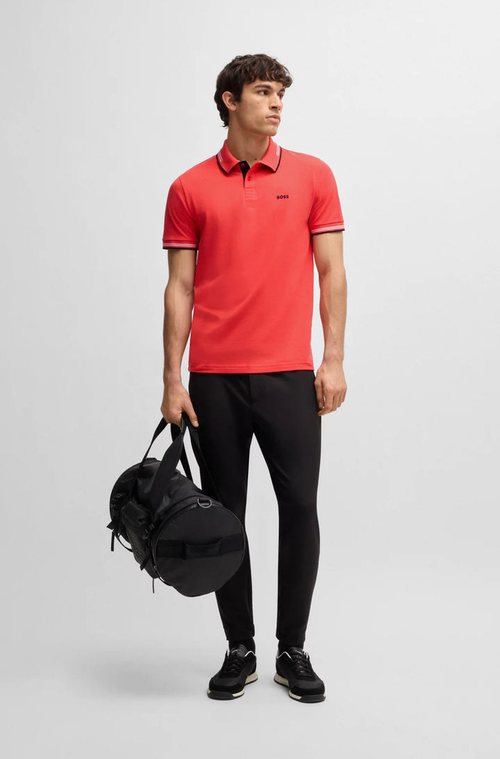 BOSS STRETCH-COTTON SLIM-FIT POLO SHIRT WITH BRANDING