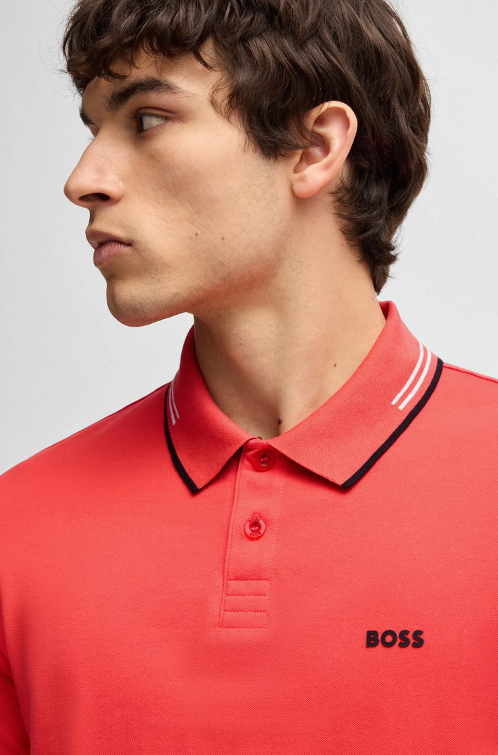 BOSS STRETCH-COTTON SLIM-FIT POLO SHIRT WITH BRANDING