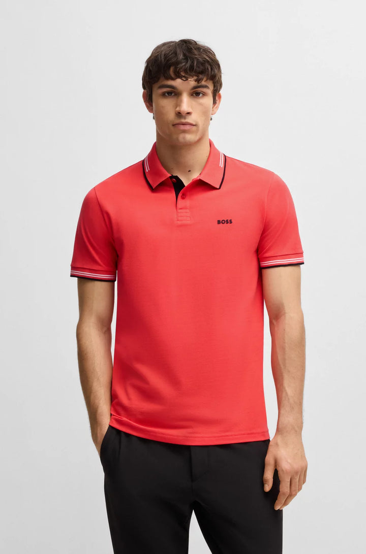 BOSS STRETCH-COTTON SLIM-FIT POLO SHIRT WITH BRANDING