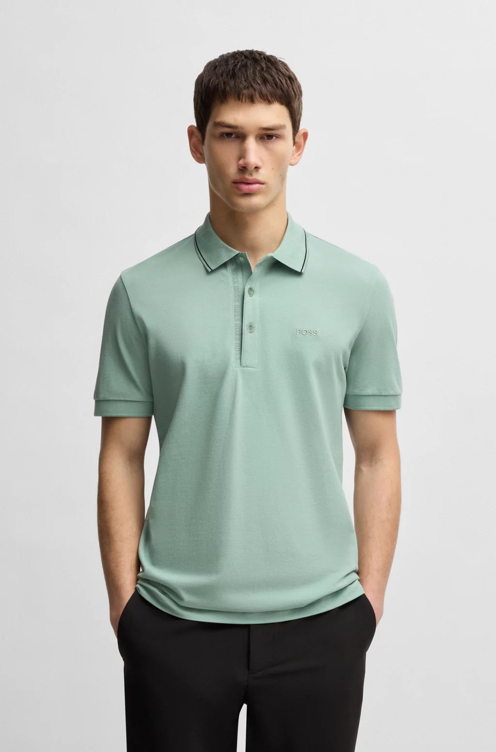 BOSS Cotton-piqué slim-fit polo shirt with tonal logo