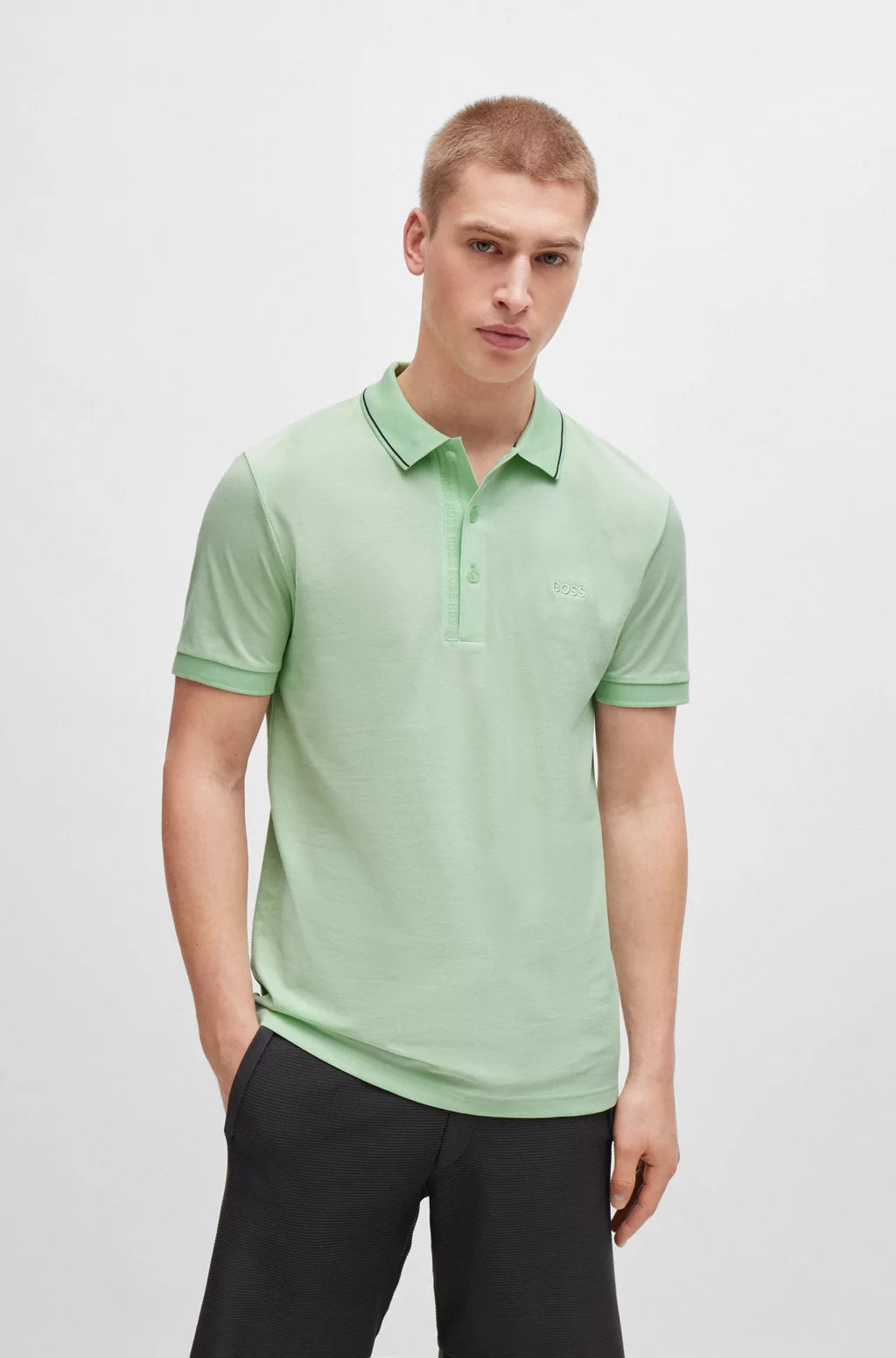 BOSS Cotton-piqué slim-fit polo shirt with tonal logo