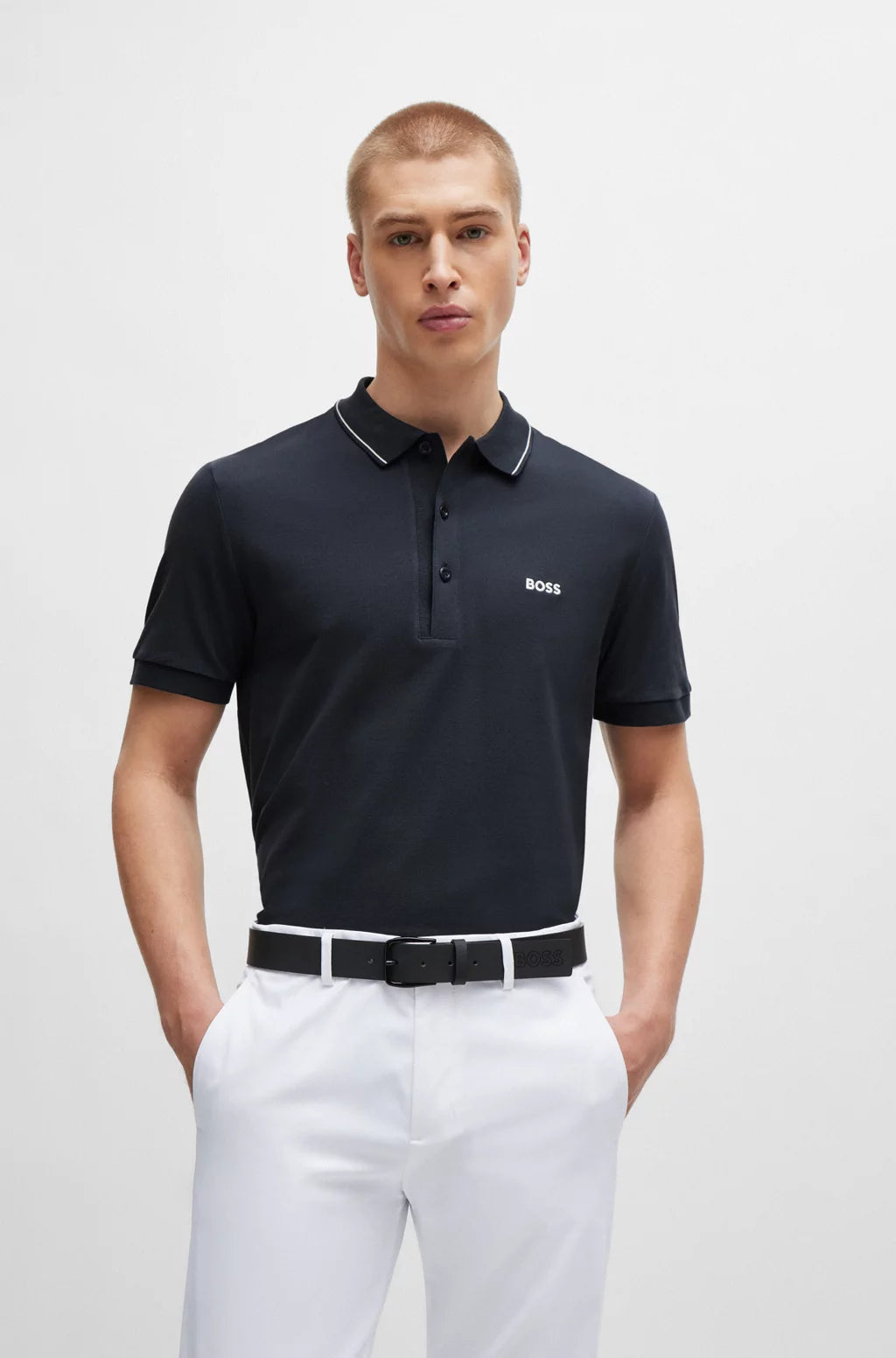 BOSS Cotton-piqué slim-fit polo shirt with tonal logo