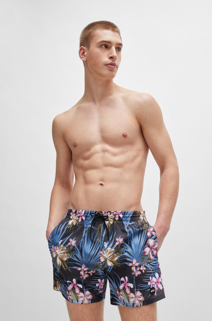 Boss Fully lined swim shorts with seasonal print