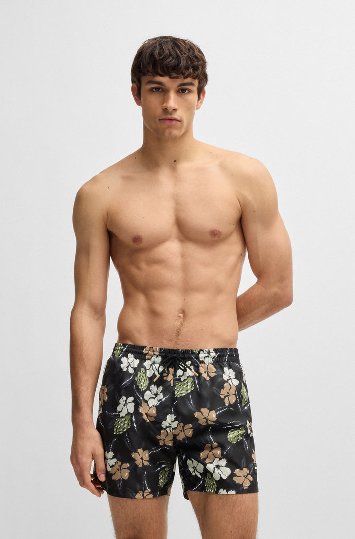 Boss Fully lined swim shorts with seasonal print