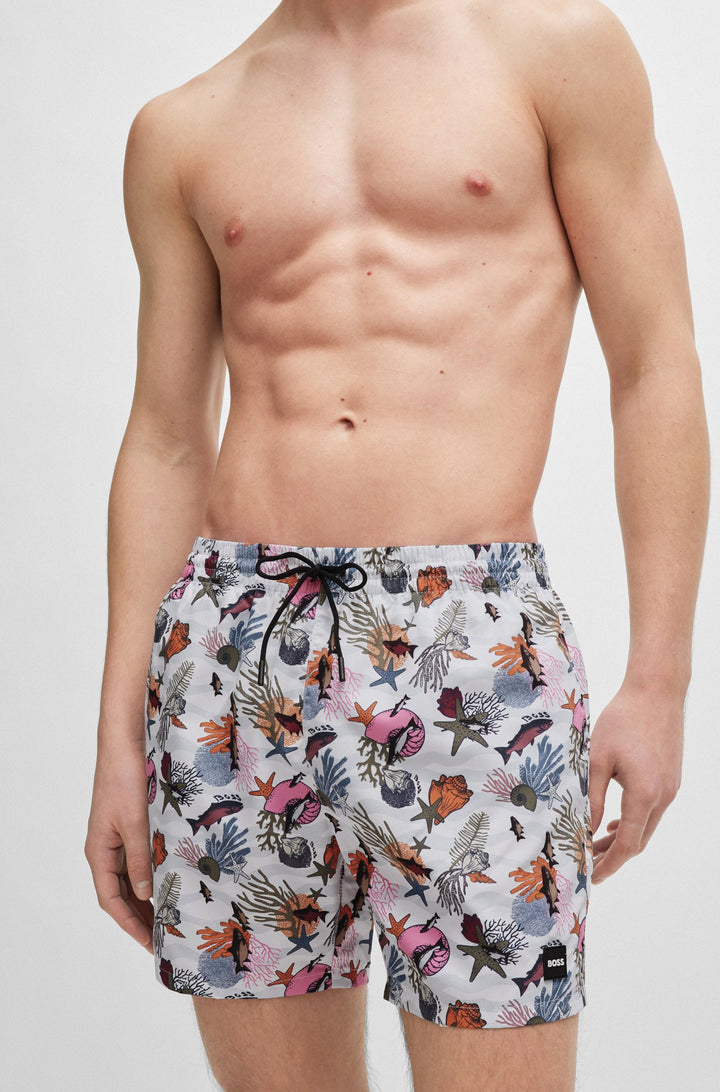 Boss Fully lined swim shorts with seasonal print