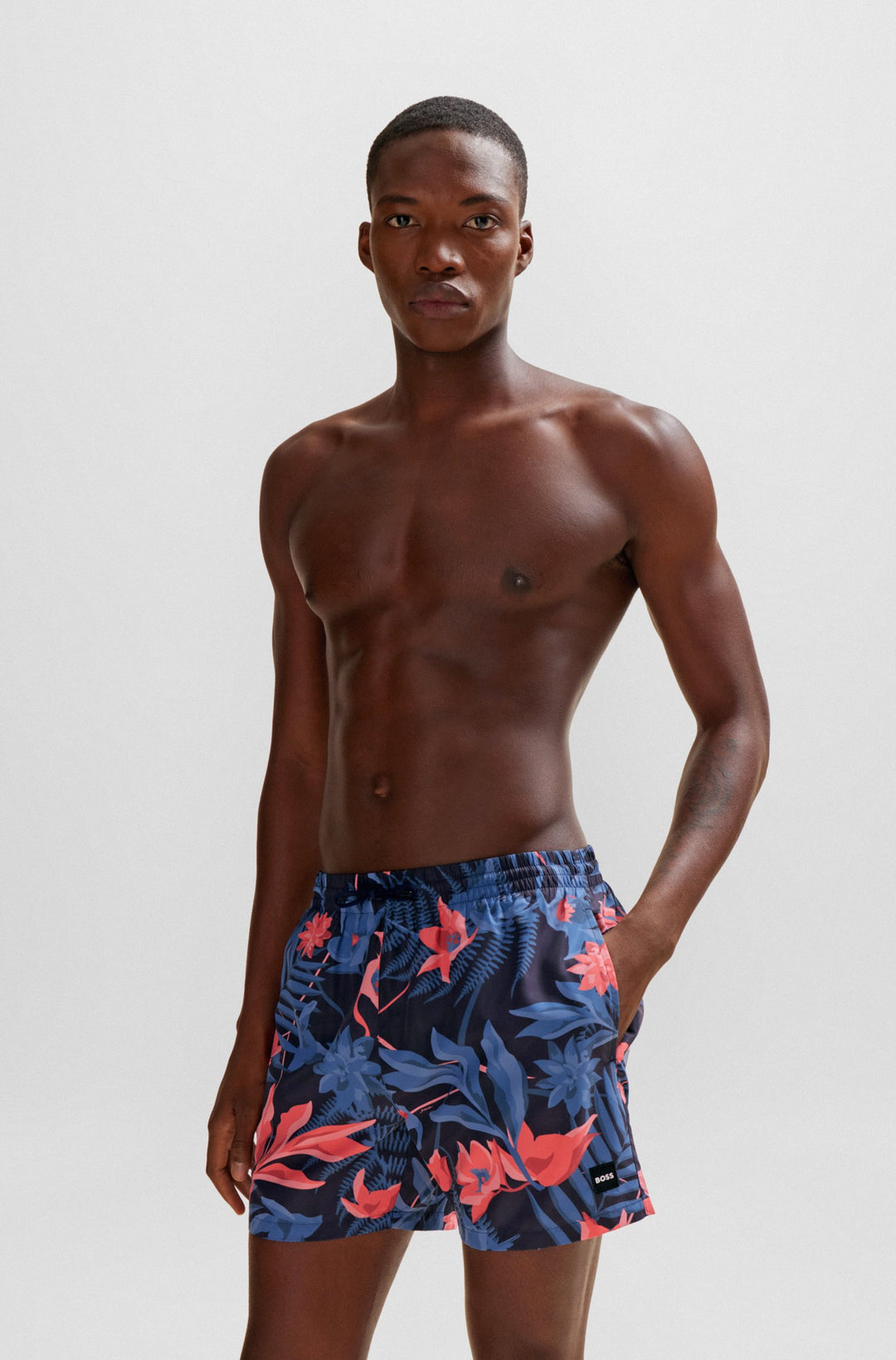 Boss Fully lined swim shorts with seasonal print