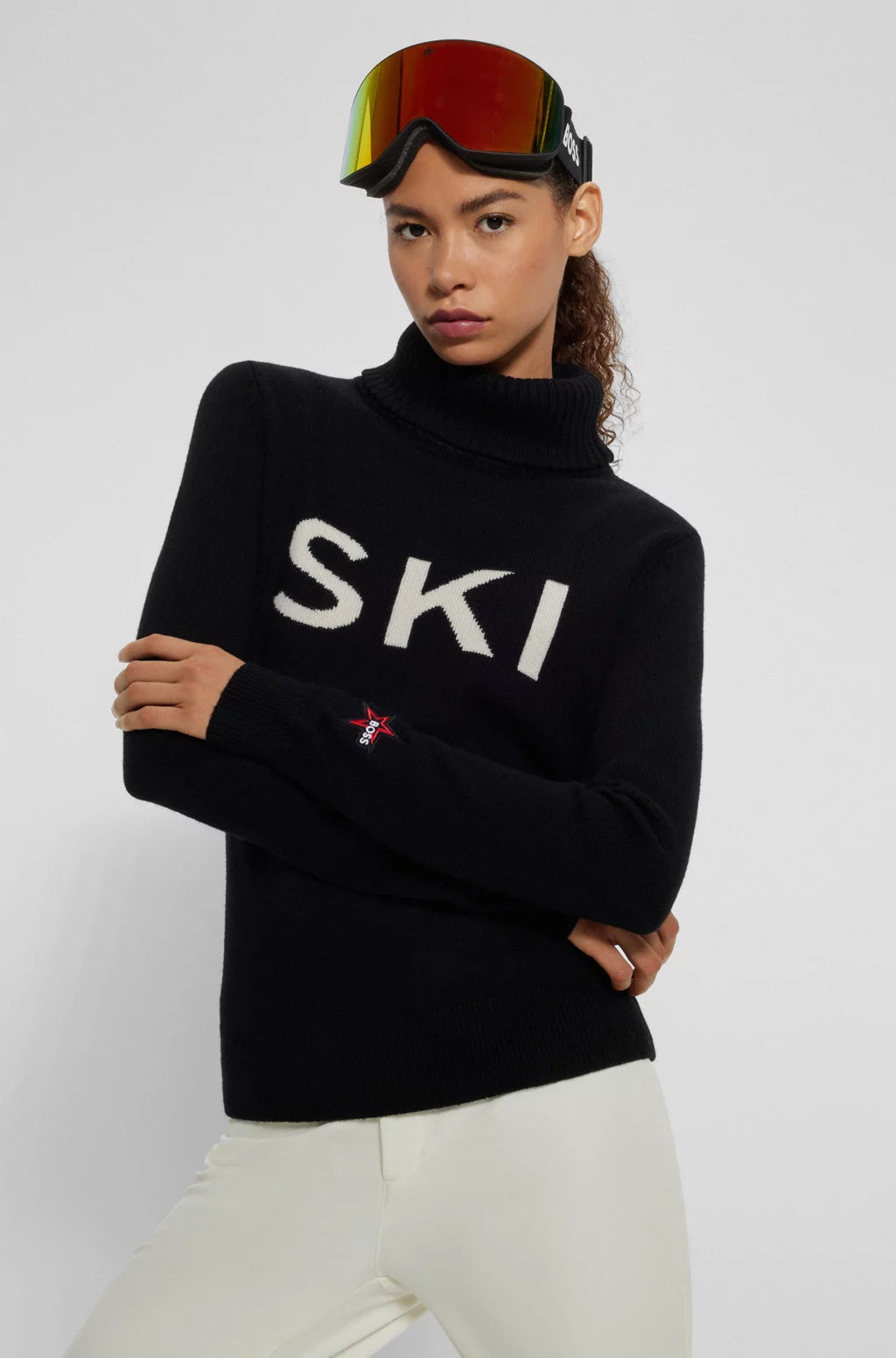 BOSS X PERFECT MOMENT SLOGAN SWEATER IN VIRGIN WOOL