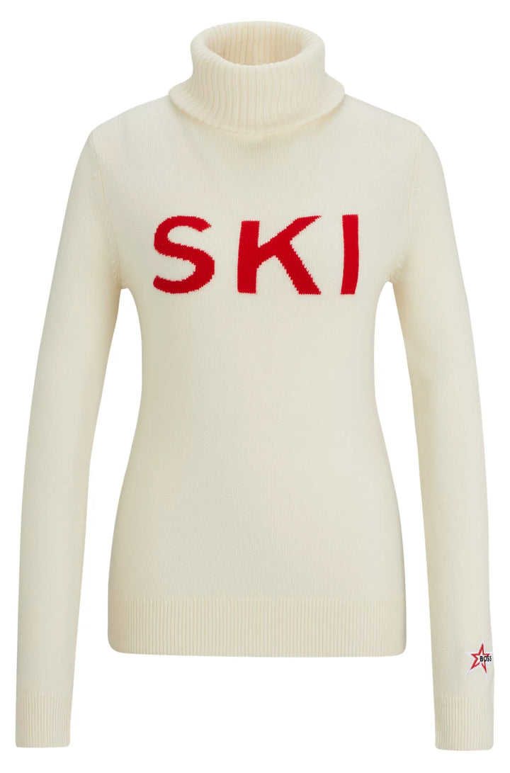 BOSS X PERFECT MOMENT SLOGAN SWEATER IN VIRGIN WOOL