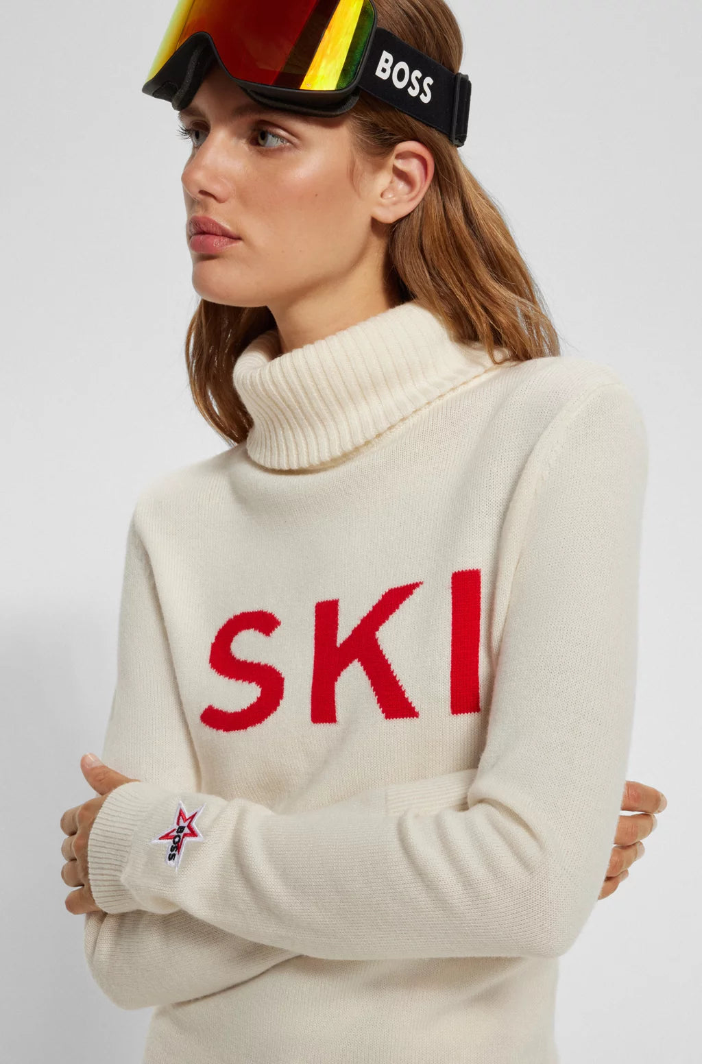 BOSS X PERFECT MOMENT SLOGAN SWEATER IN VIRGIN WOOL