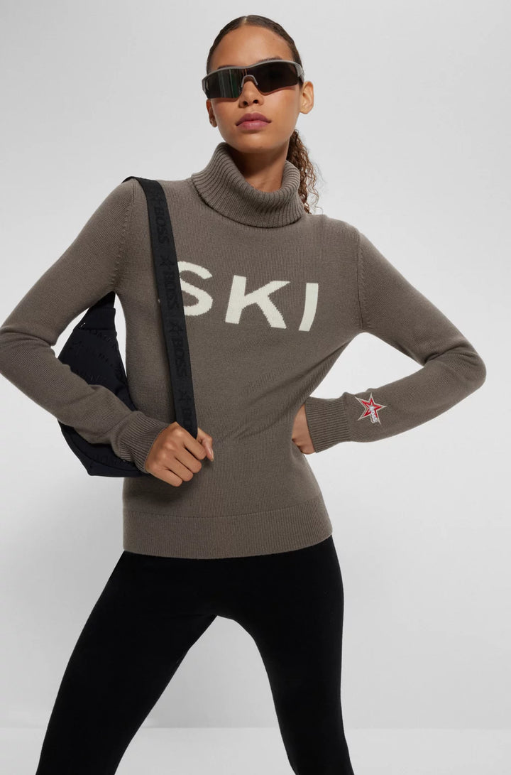 BOSS X PERFECT MOMENT SLOGAN SWEATER IN VIRGIN WOOL