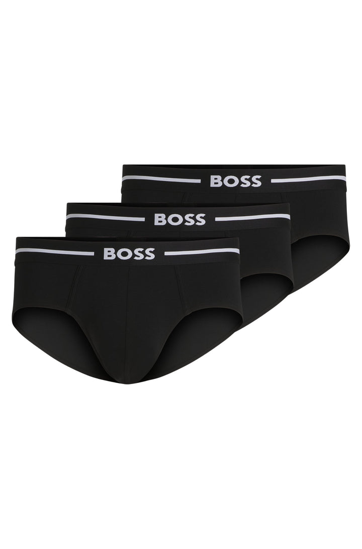 Boss Three-pack of stretch-cotton trunks with logo waistbands