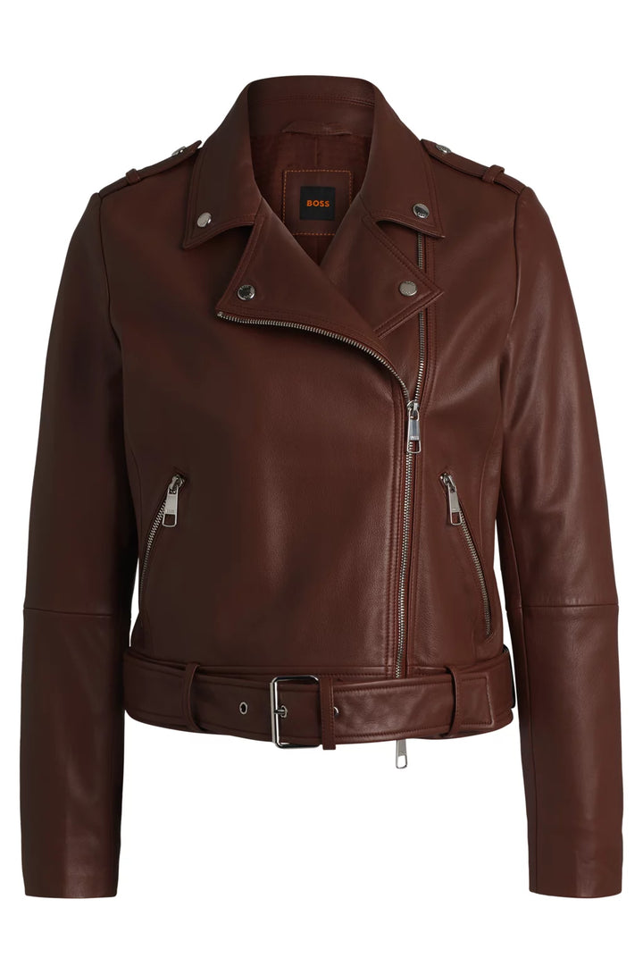 BOSS REGULAR-FIT JACKET IN NAPPA LEATHER WITH BUCKLED BELT
