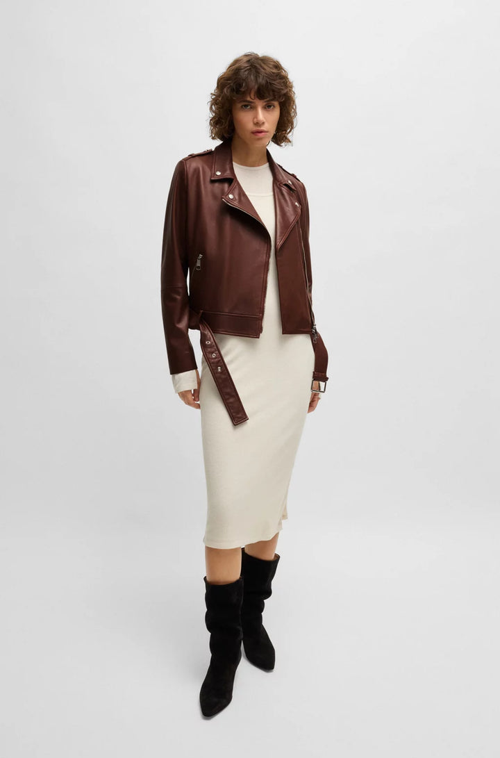 BOSS REGULAR-FIT JACKET IN NAPPA LEATHER WITH BUCKLED BELT