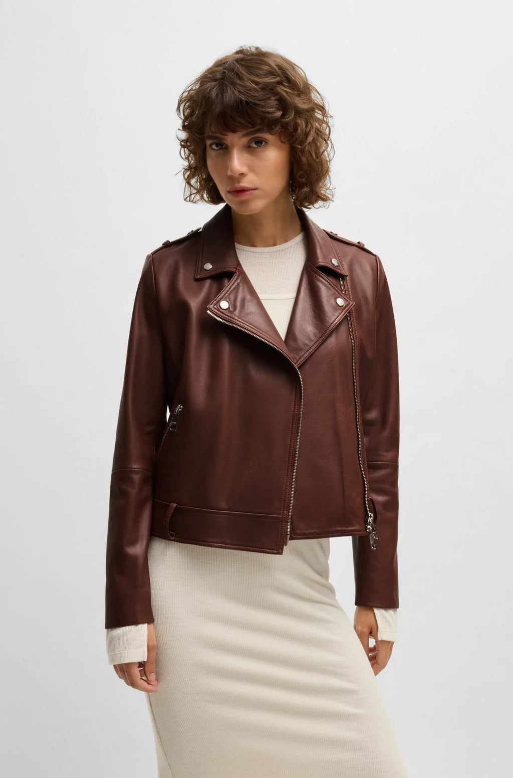 BOSS REGULAR-FIT JACKET IN NAPPA LEATHER WITH BUCKLED BELT