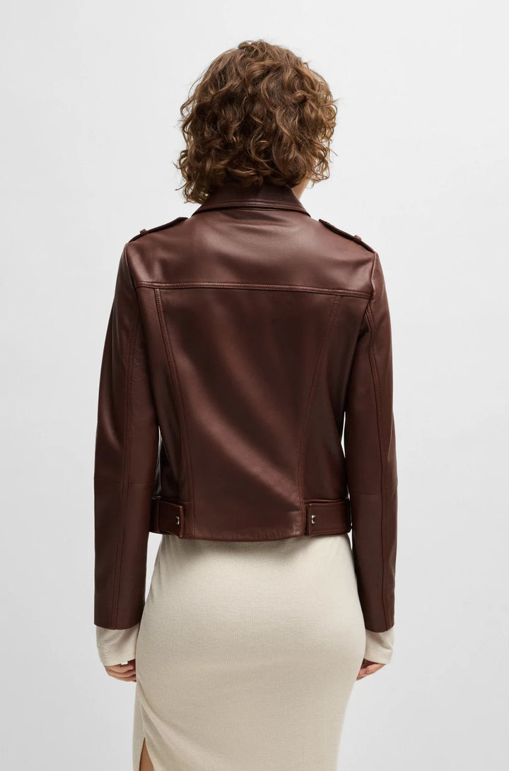 BOSS REGULAR-FIT JACKET IN NAPPA LEATHER WITH BUCKLED BELT