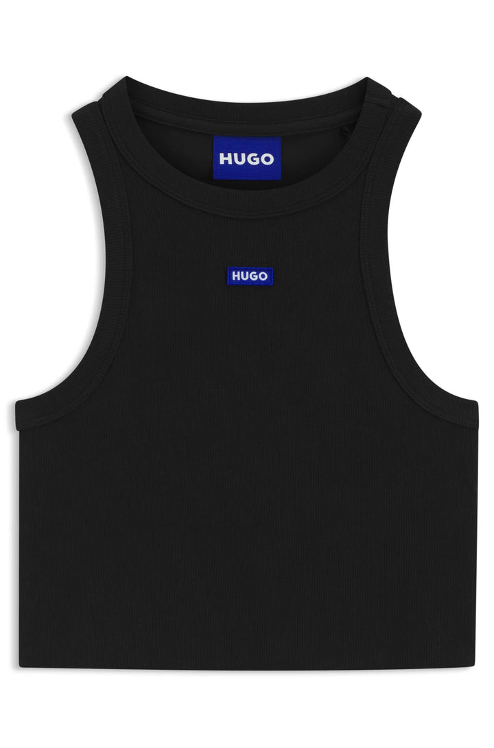 HUGO Tank top in ribbed stretch cotton with logo badge