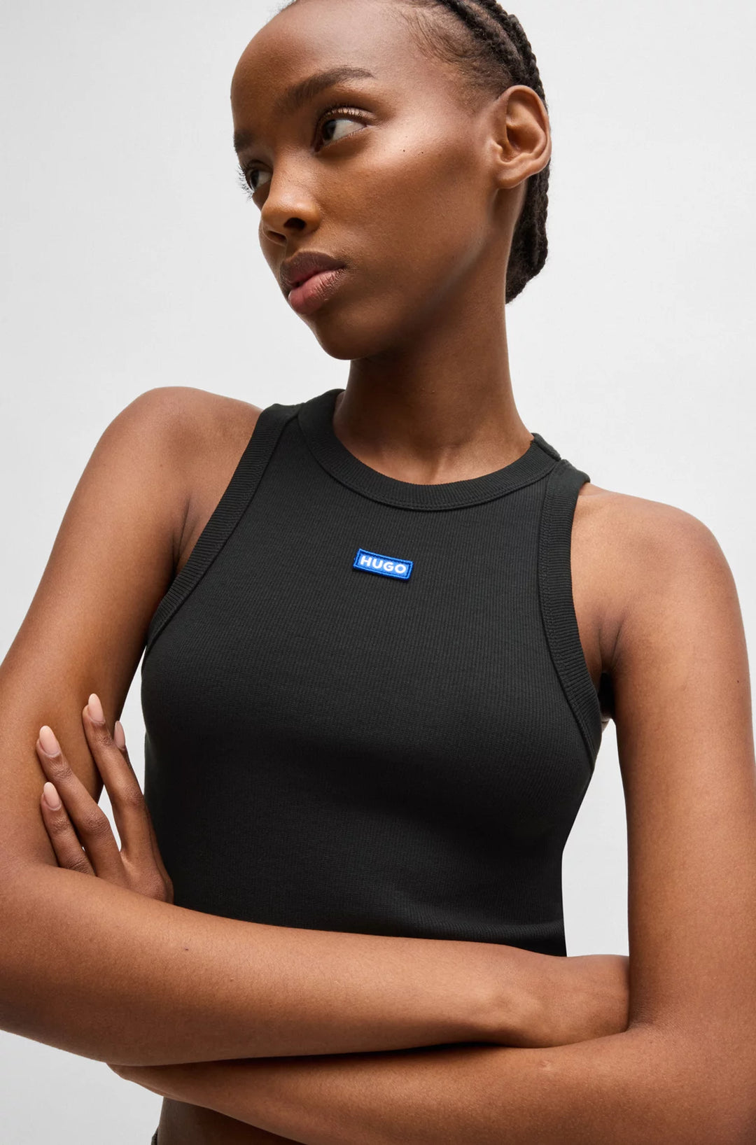HUGO Tank top in ribbed stretch cotton with logo badge