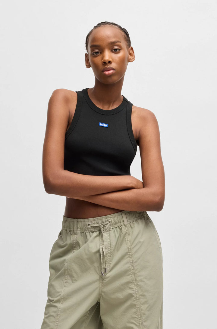 HUGO Tank top in ribbed stretch cotton with logo badge