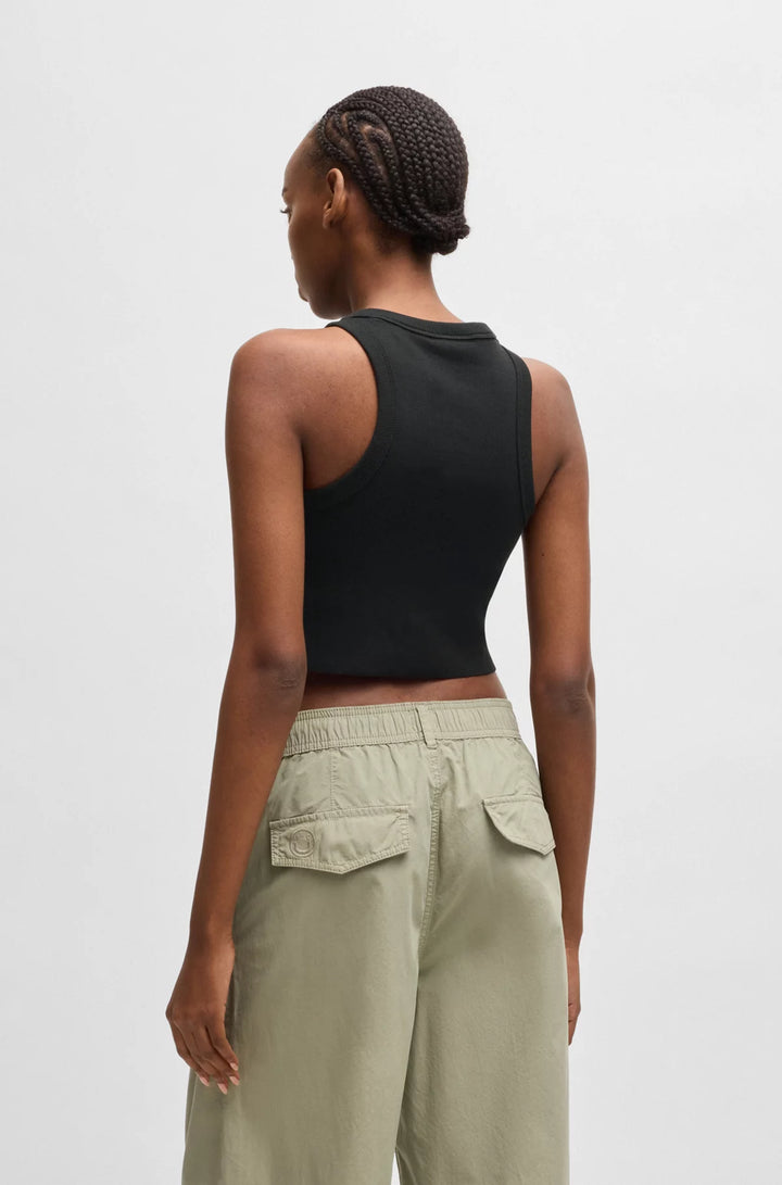 HUGO Tank top in ribbed stretch cotton with logo badge