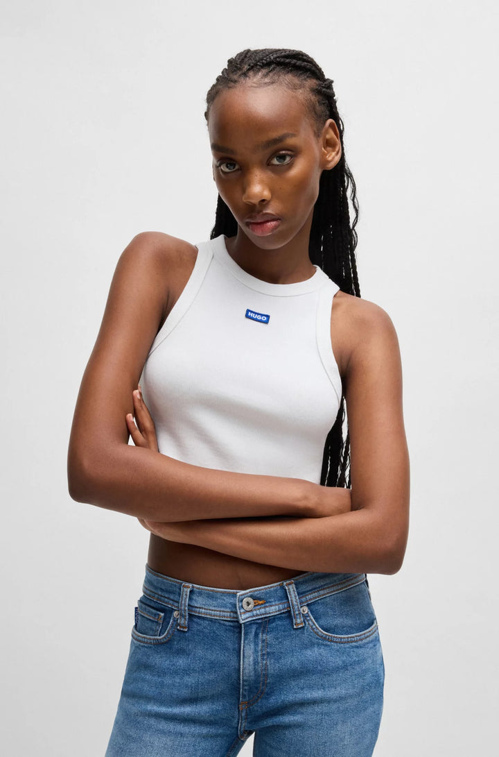 HUGO Tank top in ribbed stretch cotton with logo badge