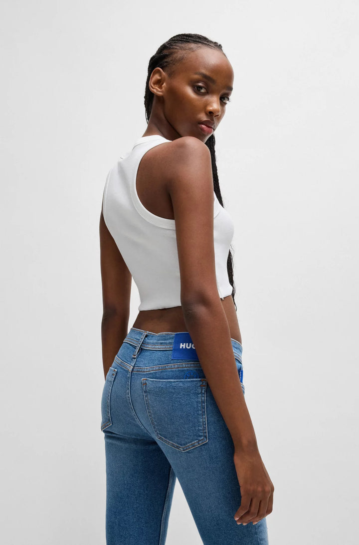 HUGO Tank top in ribbed stretch cotton with logo badge