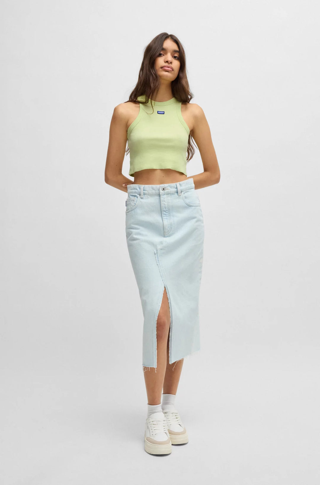 HUGO Tank top in ribbed stretch cotton with logo badge