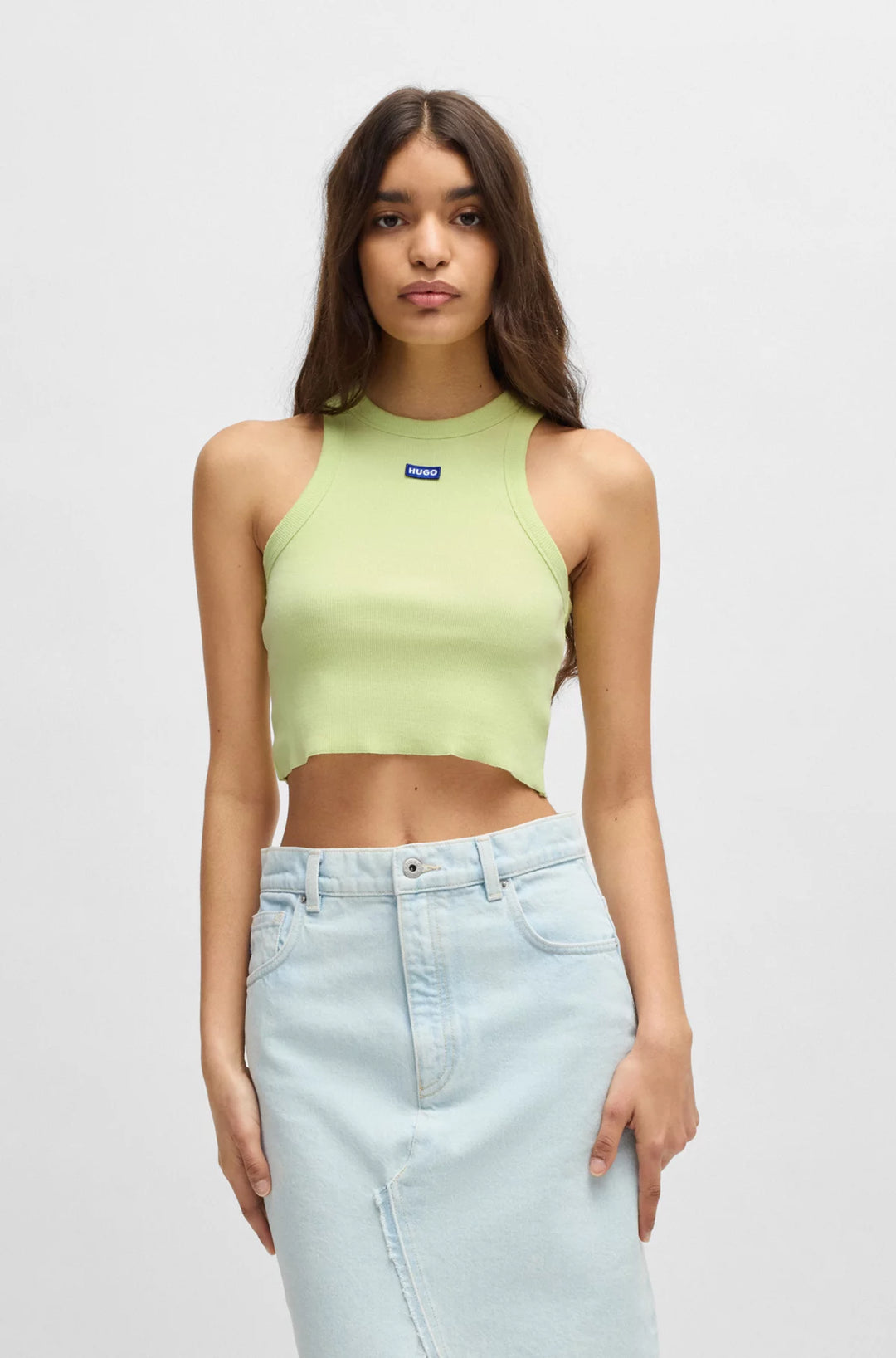 HUGO Tank top in ribbed stretch cotton with logo badge