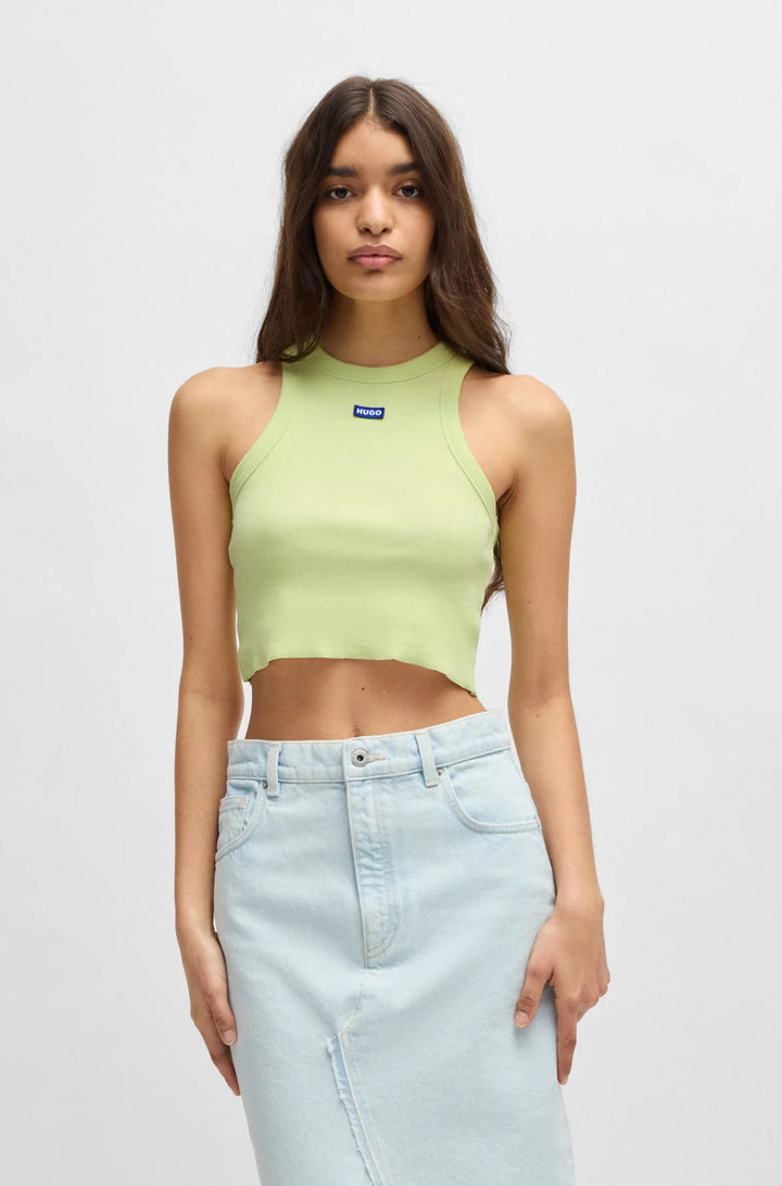 HUGO Tank top in ribbed stretch cotton with logo badge