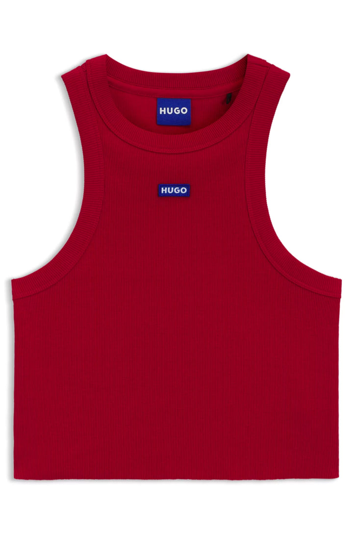 HUGO Tank top in ribbed stretch cotton with logo badge