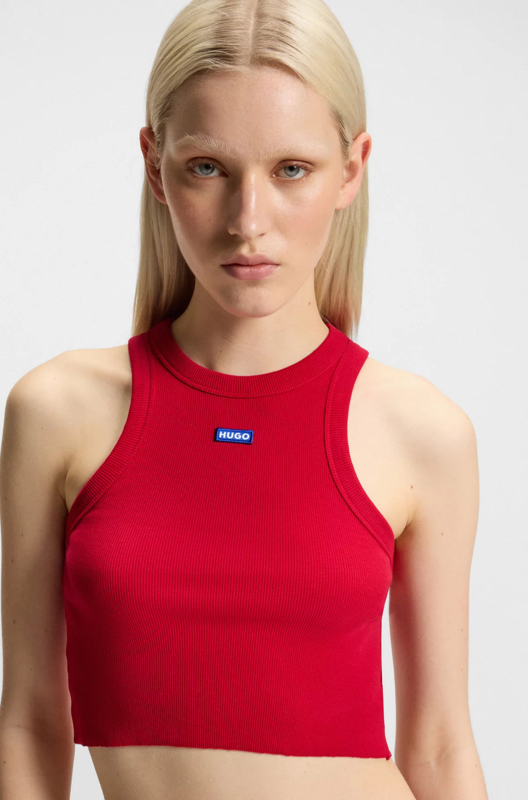 HUGO Tank top in ribbed stretch cotton with logo badge