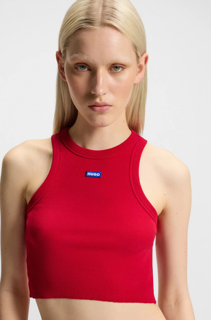 HUGO Tank top in ribbed stretch cotton with logo badge