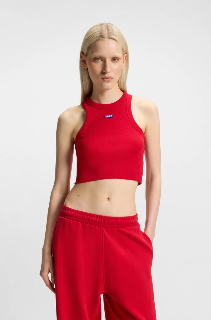 HUGO Tank top in ribbed stretch cotton with logo badge
