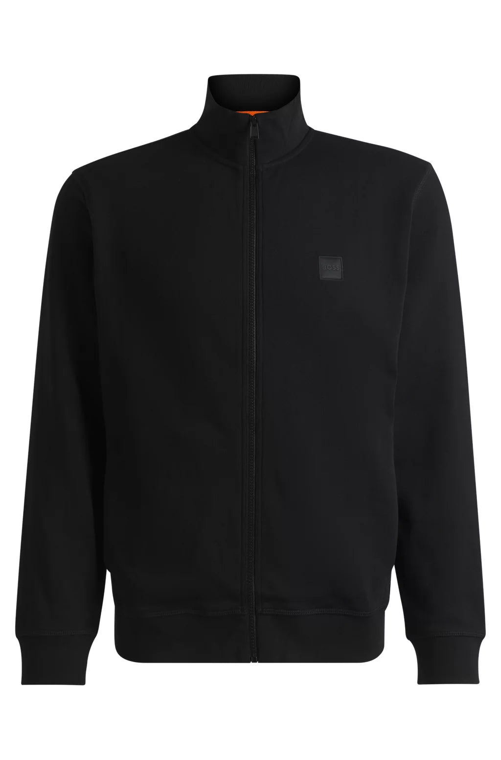 BOSS Zip-up jacket in cotton terry with logo badge