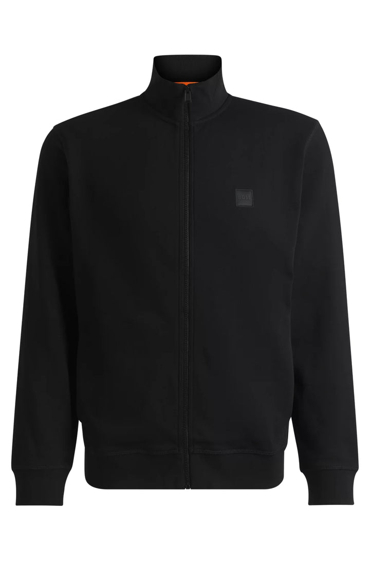 BOSS Zip-up jacket in cotton terry with logo badge