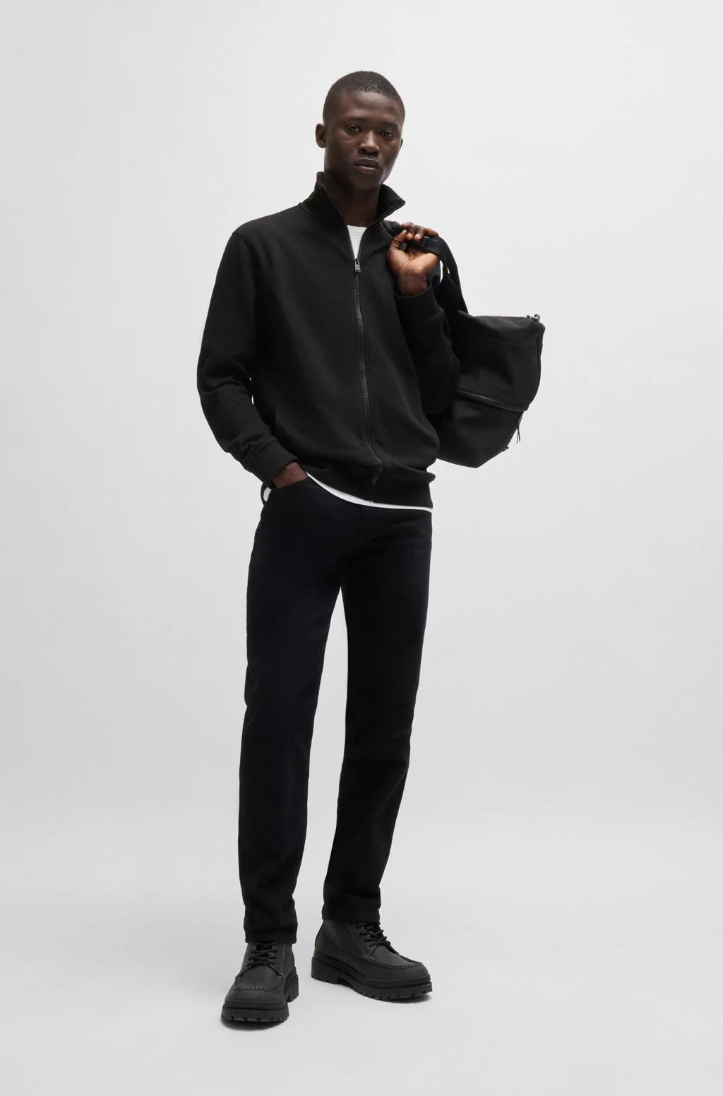 BOSS Zip-up jacket in cotton terry with logo badge