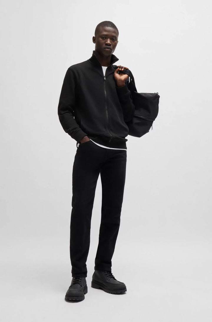BOSS Zip-up jacket in cotton terry with logo badge