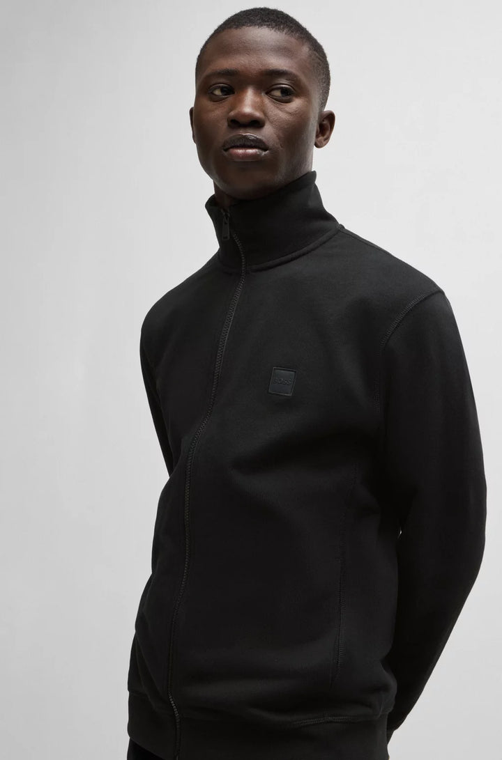 BOSS Zip-up jacket in cotton terry with logo badge