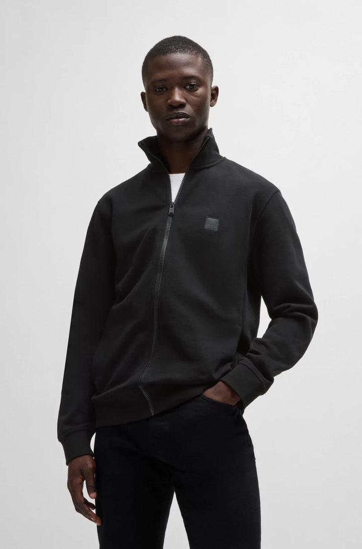 BOSS Zip-up jacket in cotton terry with logo badge