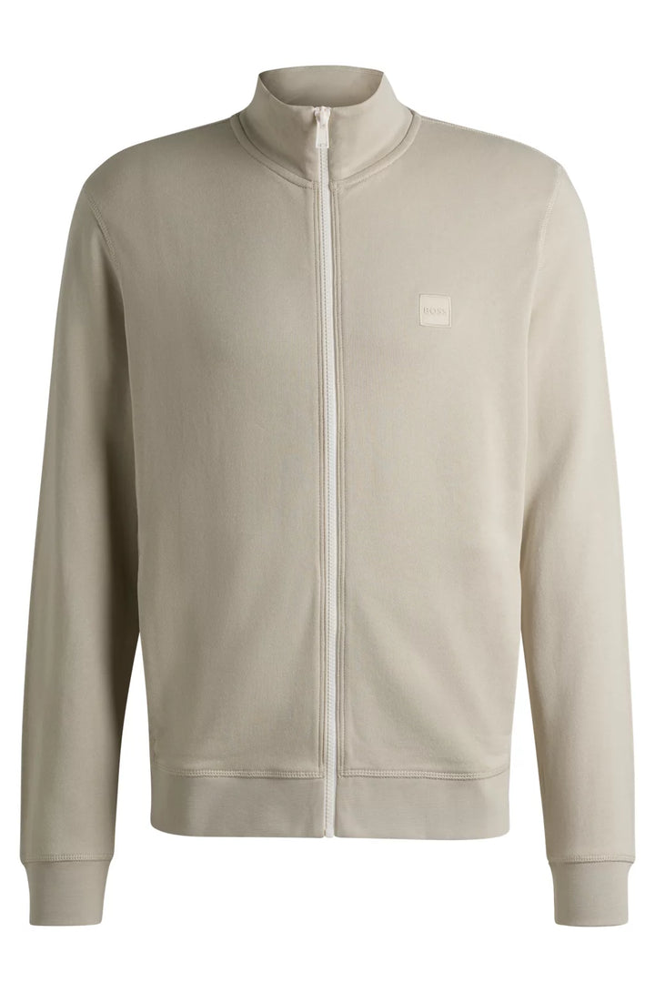 BOSS Zip-up jacket in cotton terry with logo badge