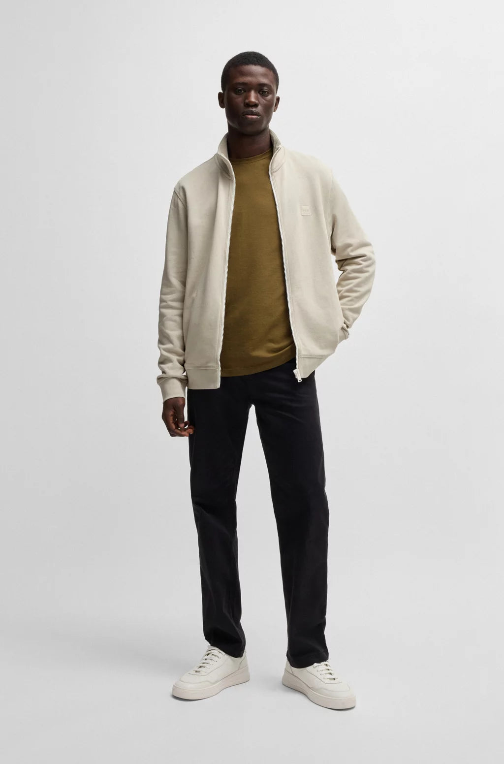 BOSS Zip-up jacket in cotton terry with logo badge