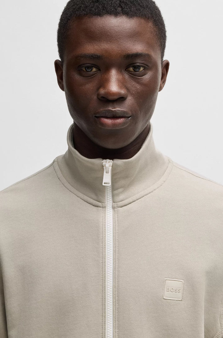 BOSS Zip-up jacket in cotton terry with logo badge