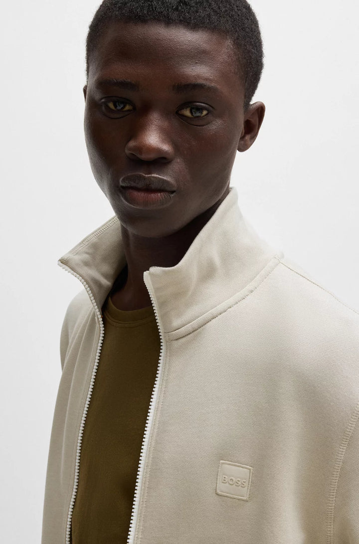 BOSS Zip-up jacket in cotton terry with logo badge