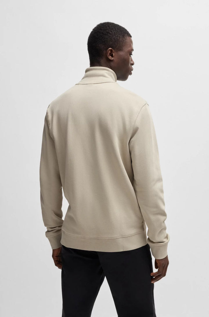 BOSS Zip-up jacket in cotton terry with logo badge