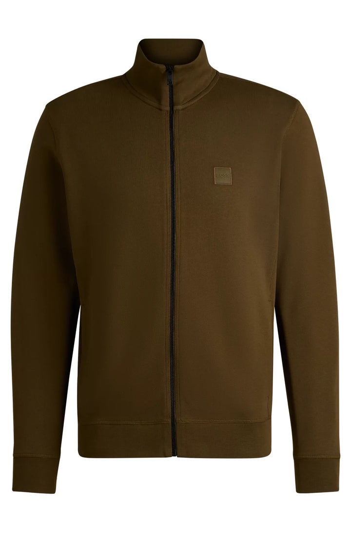 BOSS Zip-up jacket in cotton terry with logo badge