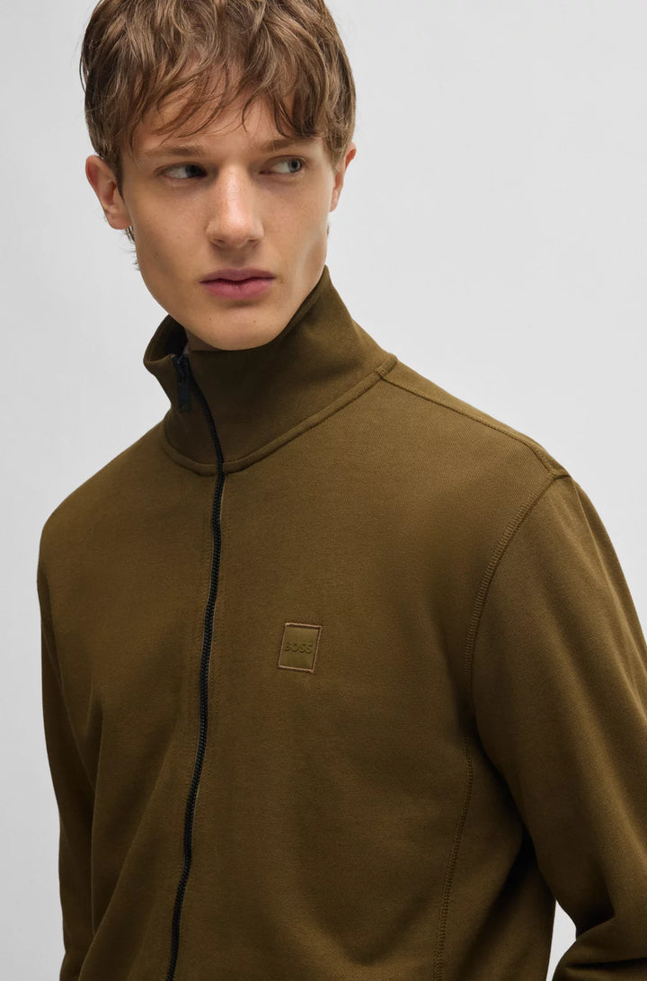 BOSS Zip-up jacket in cotton terry with logo badge