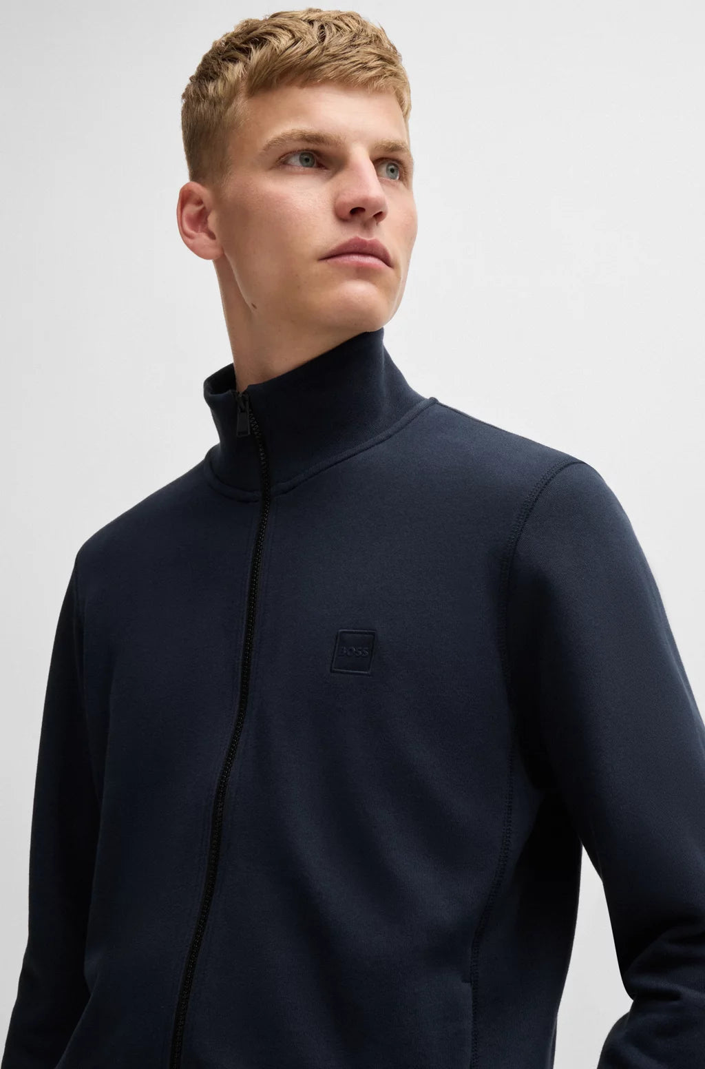 BOSS Zip-up jacket in cotton terry with logo badge