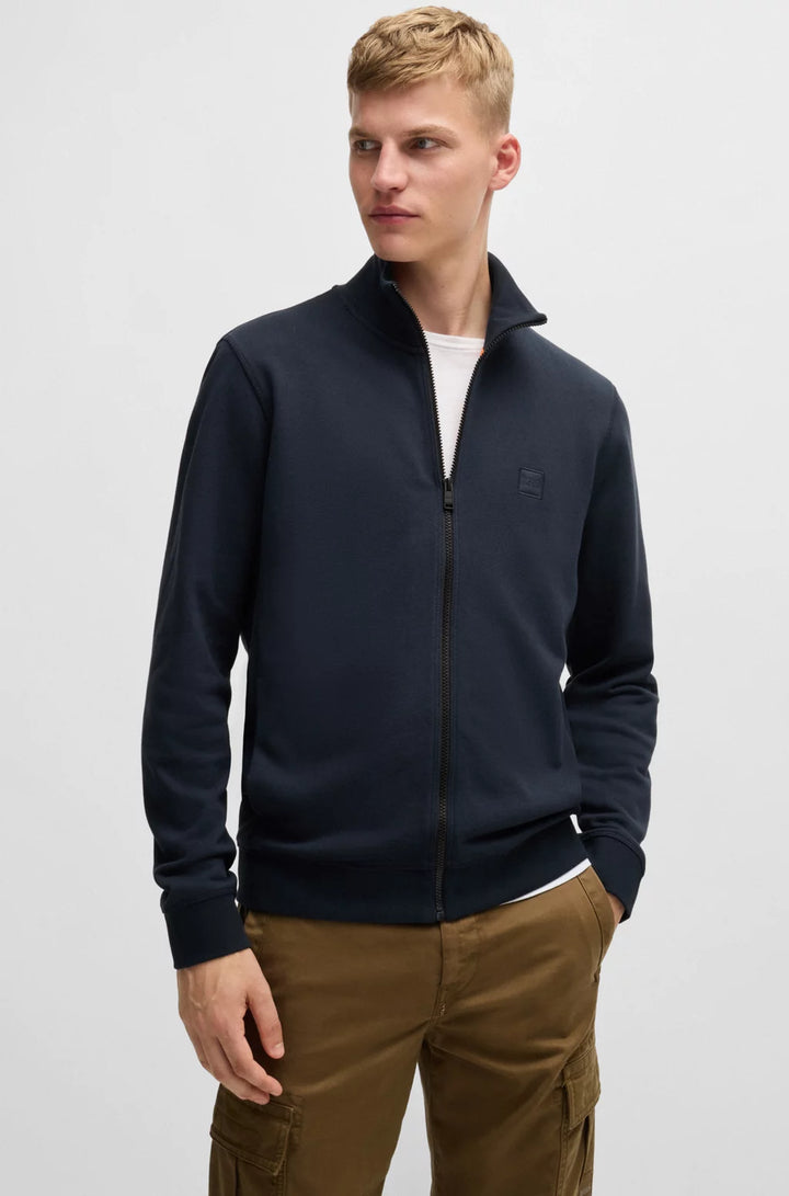 BOSS Zip-up jacket in cotton terry with logo badge