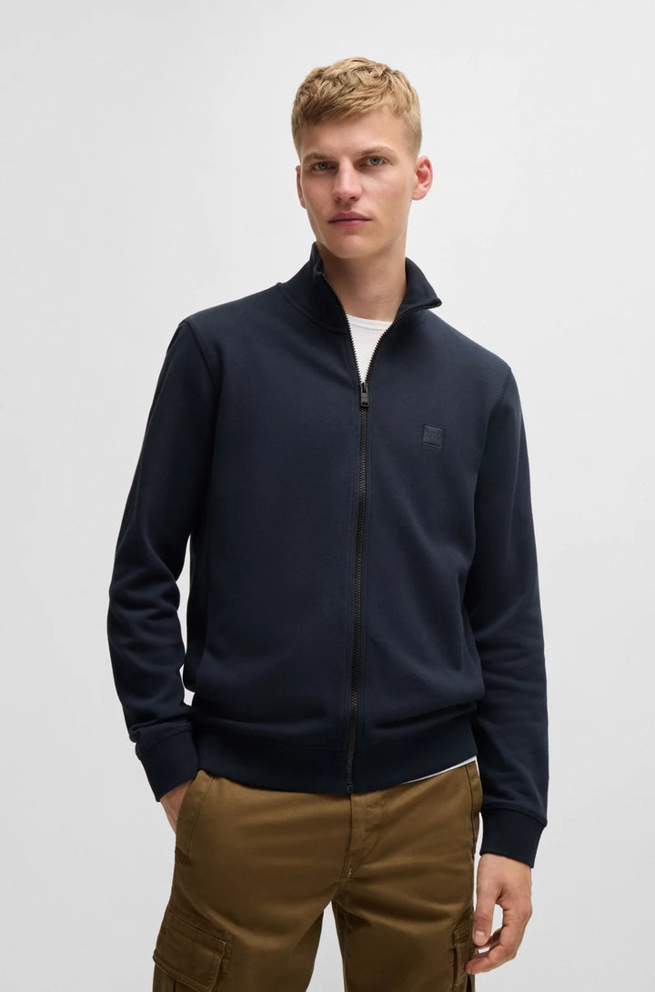 BOSS Zip-up jacket in cotton terry with logo badge